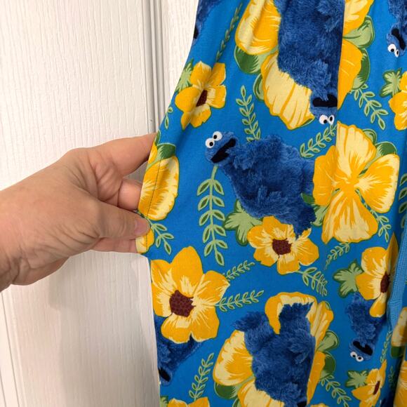 Sesame Street Mens Large Cookie Monster Floral Pajama Lounge Sleep Pants - Picture 5 of 7